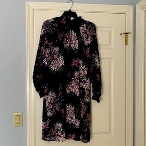 Women’s Nina Leonard Floral Shirred Mockneck Dress